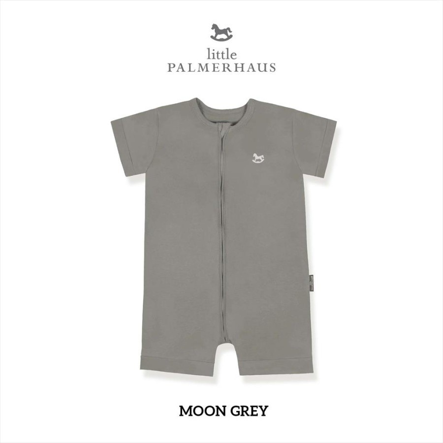 Little Palmerhaus Zippy Playsuit  Baju Pakaian Harian Bayi Bodysuit Jumpsuit Jumsuit Jamsuit Jamper Jumper Romper Zipper Lengan Pendek Buka Kaki Anak Bayi Laki Laki Perempuan Cowok Cewek New Born Baru Lahir 0 6 12 24 Bulan Palmerhouse-Moon Grey