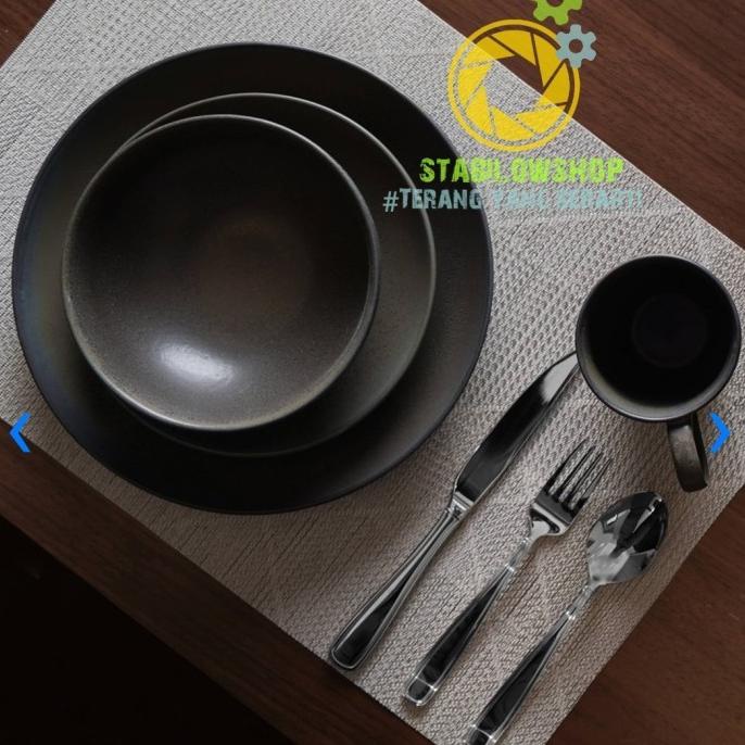 :<:<:<:<] Delicia piring Perlengkapan Makan dinner Set 16Pcs stoneware - brown