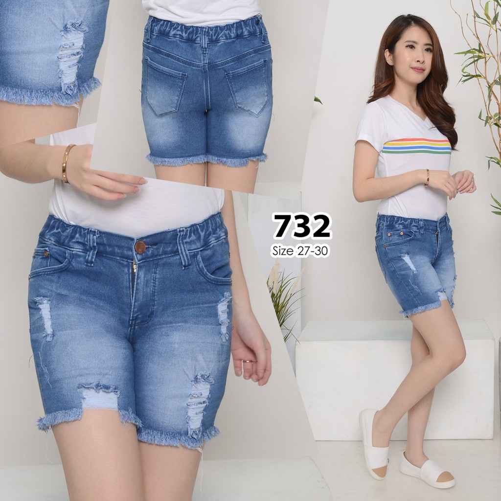 ( Bisa COD ) MC girl Hot Pants Pinggang Karet Wanita / Celana Pendek Jeans Sobek Rawis Wanita