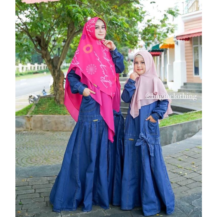 Bugio Cloting Alesha Dress Menyusui Gamis Denim Dress Mom Kids