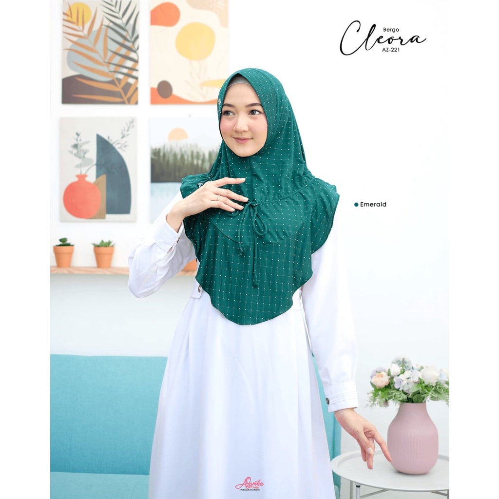 Bergo Instan Cleora Hijab Azamka Jilbab Cantik Motif Polkadot Dengan Pita Lucu Bahan Jersey Adem & N