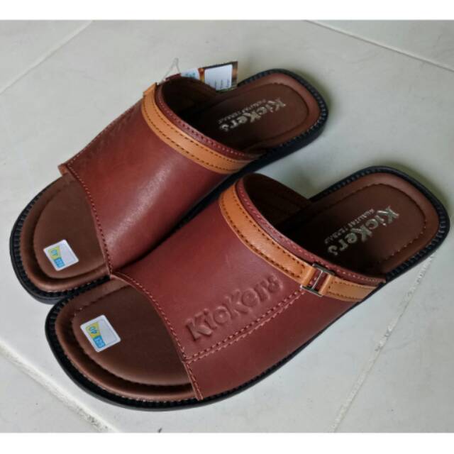 Sandal pria kickers slop coklat kulit asli