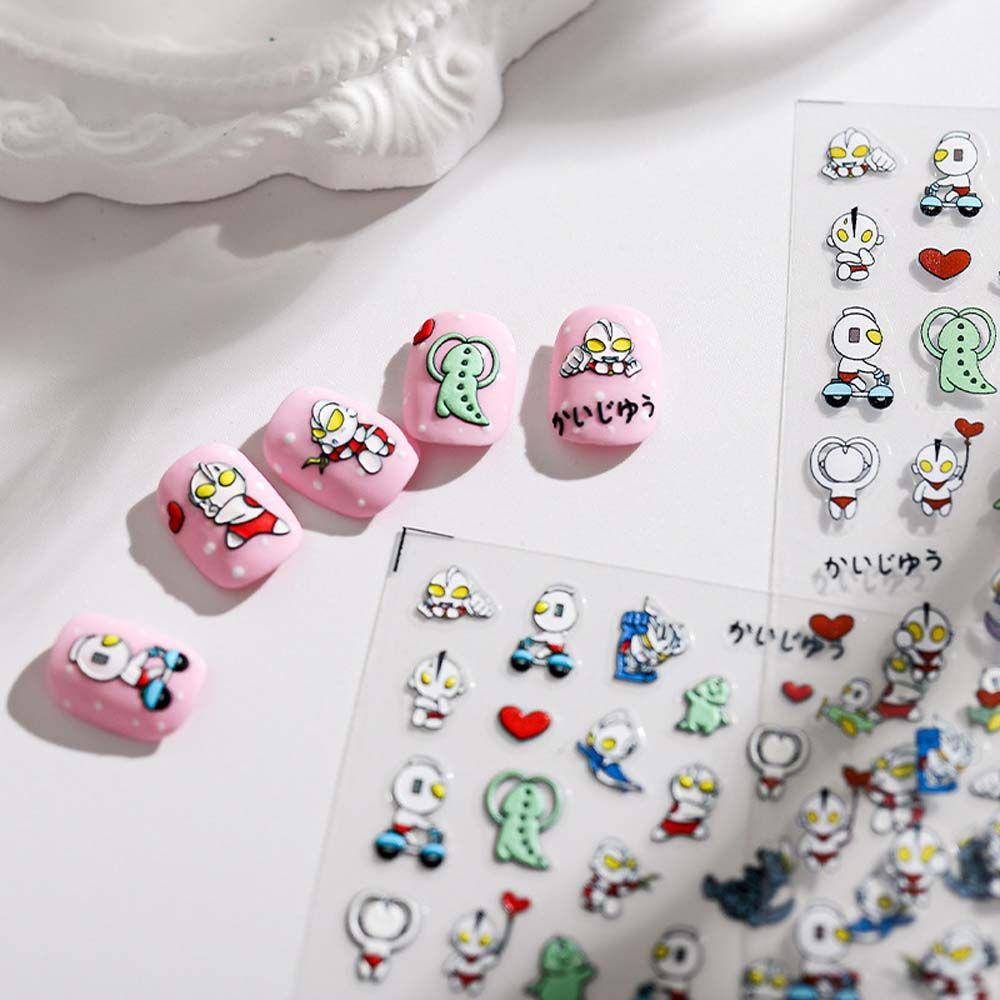 Needway Kartun Stiker Kuku Wanita Bulan Manikur Aksesoris Perekat Diri Ultraman Nail Stickers