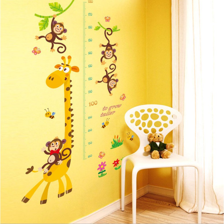 RELIZA WALL STICKER PENGUKUR TINGGI BADAN JERAPAH MONKEY ANAK GROW UP STIKER DINDING SK9292