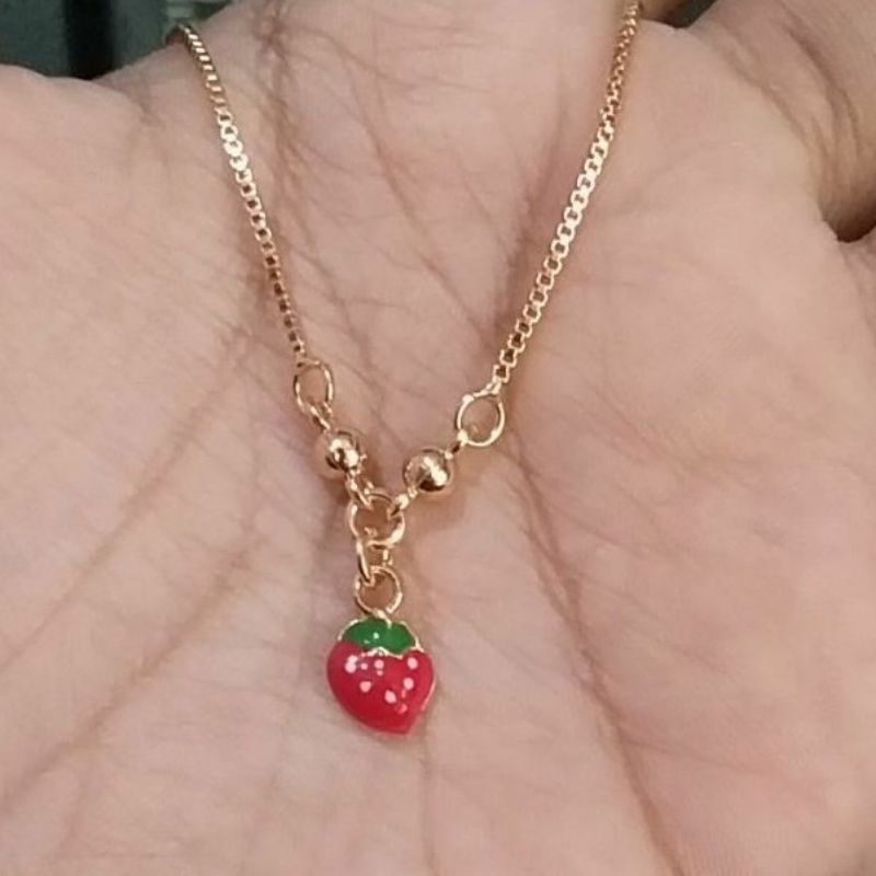 Kalung Anak Perempuan Karakter strawbery Merah Perhiasan Import Anti Karat Xuping