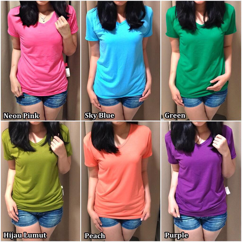 V Neck / Vneck Pendek / Atasan Wanita / Kaos Polos / Kaos Oblong / Kaos V Neck (fs)