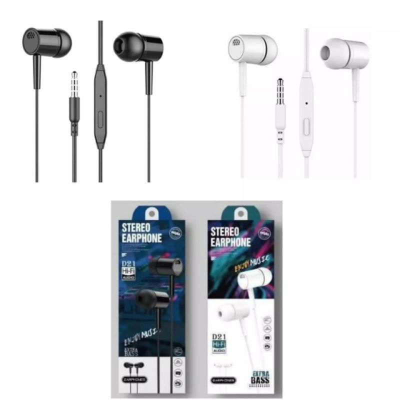 HF HEADSET/EARPHONE D21 JACK 3.5MM UNIVERSAL + MIC EXTRA BASS