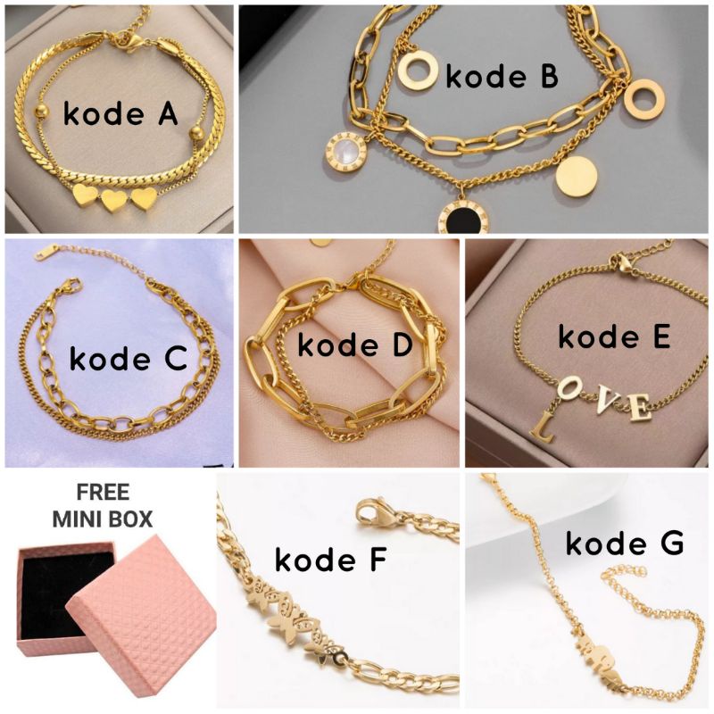 free MINIBOX, Gelang LAPIS EMAS ANTI KARAT IMPORT/ PREMIUM/ GELANG STAINLESS STEEL 18K