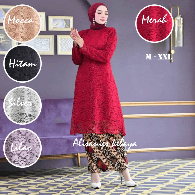 Set Kebaya Modern Tunik Brukat Panjang Setelan Baju Kebaya Kurung Brokat Padang Modern Set Wisuda Ak