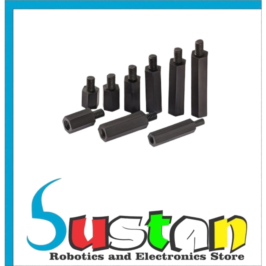SPACER NYLON MALE FEMALE BLACK PLASTIK M3X6+6MM HIGH 6MM SPACER 0.6CM