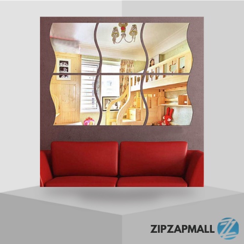 Sticker Dekorasi Dinding Wave Mirror Acrylic 6 PCS / Wall Sticker Cermin Dinding Kamar Dapur Ruang Tamu / Dekorasi Dinding Minimalis / Stiker Kaca Cermin Tempel Dinding Bening Polos 3d Kotak / Stiker Kaca Kamar Mandi  / Miror Kaca Aesthetic Murah