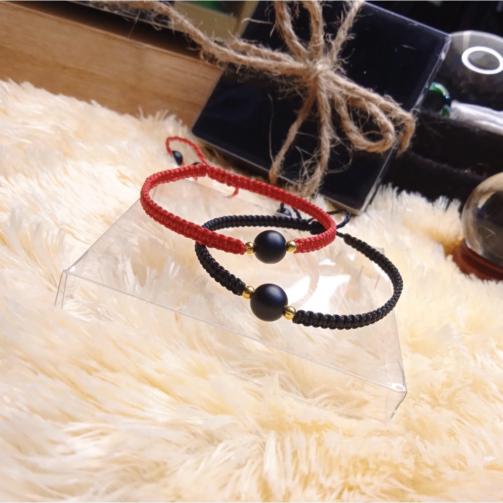 Gelang Anyam Persahabatan Batu Black Onyx Matte