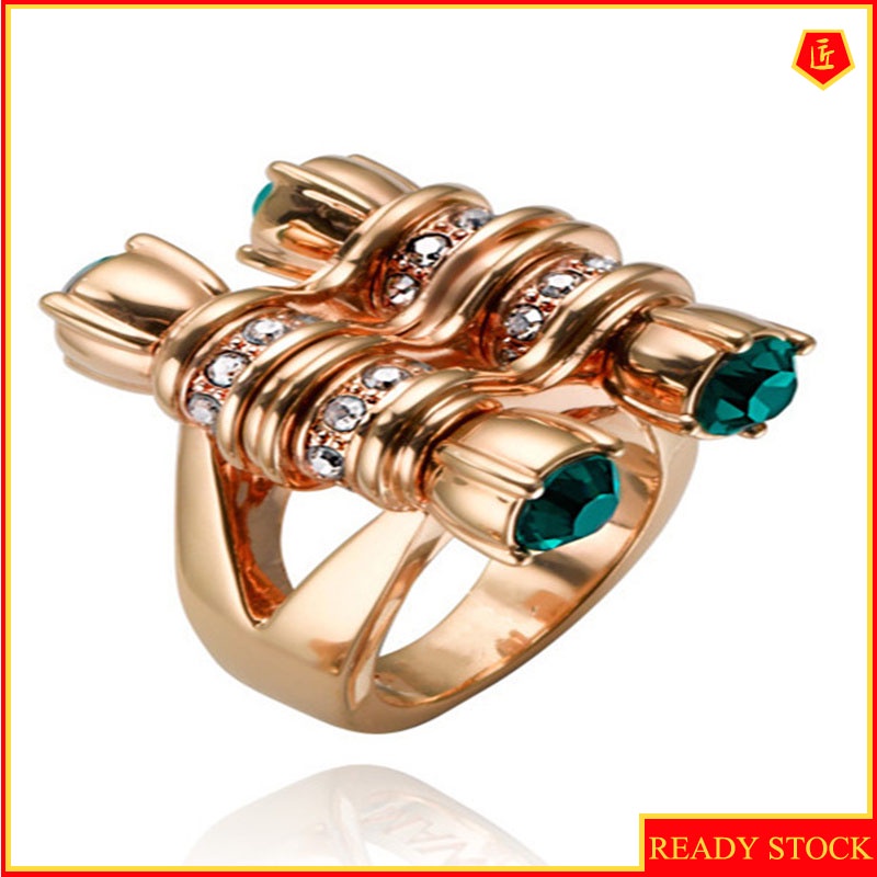 [Ready Stock]Creative Diamond Emerald Rose Gold Ring