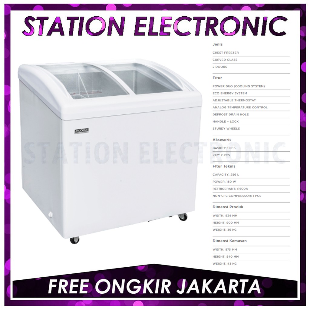 Freezer Box MODENA CONSERVA - MC 0260 / MC0260 CHEST FREEZER CURVED GLASS 2 DOORS