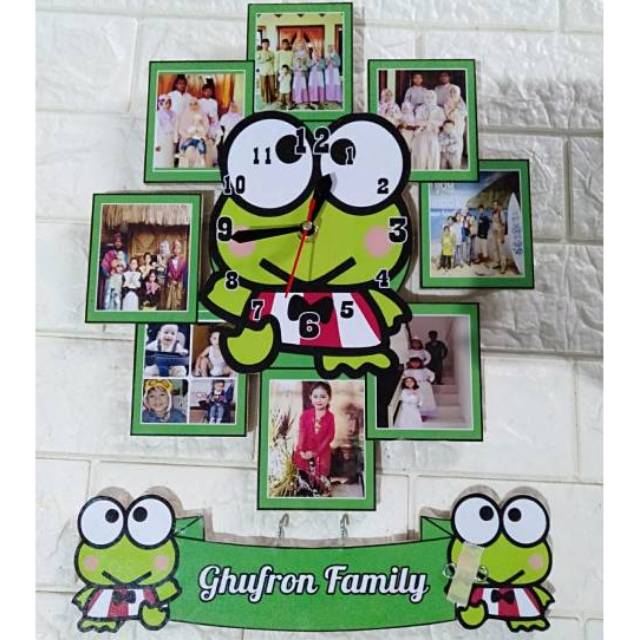 Jam Dinding Karakter Keropi Jam Kayu Vintage Bahan MDF Kado ultah anak Jam Frame Kado Unik Lucu