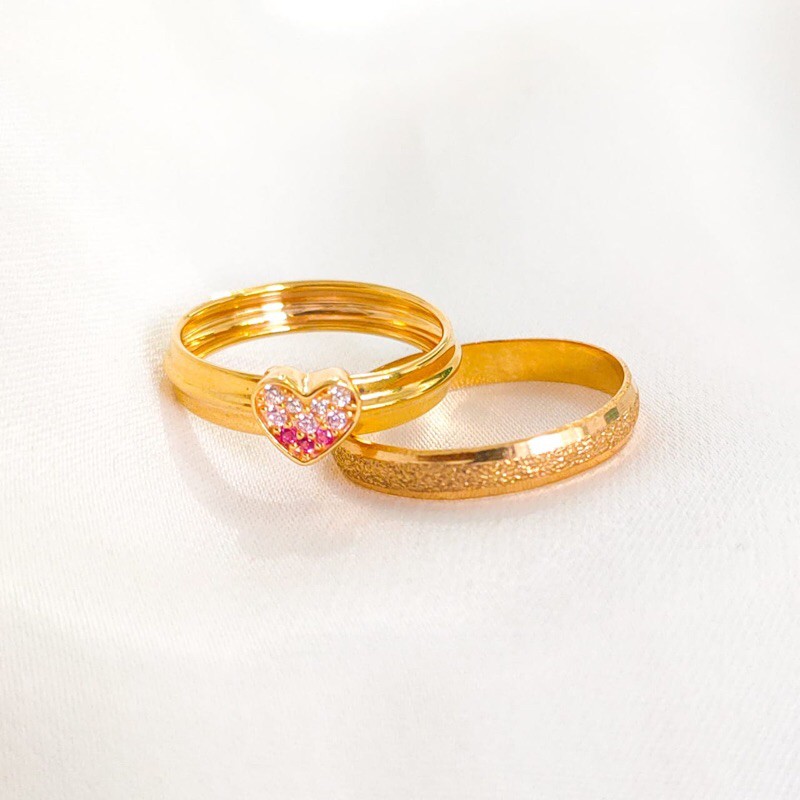 Cincin couple model love dan pasir elegant emas asli