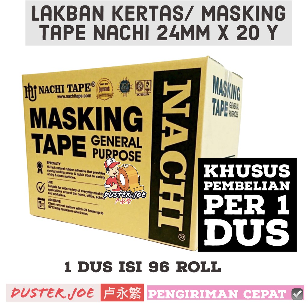 

[PER1 DUS] Lakban kertas / Masking Nachi 1 inch 24mm 20 YARD (1 DUS ISI 96 ROL)