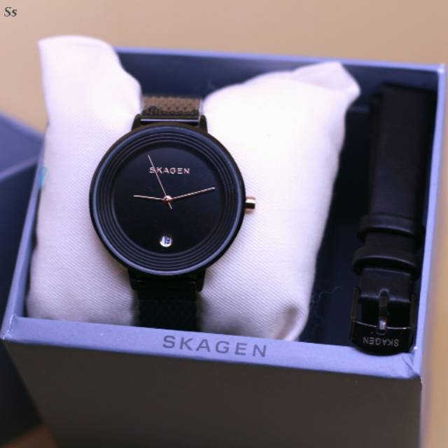 jam tangan wanita Skagen set tali kulit