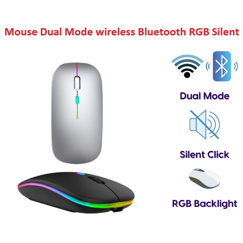 Mouse Wireless Bluetooth Dual Mode RGB Silent Slim Rechargeable