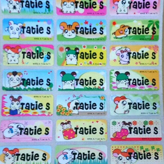 

Label nama anti air stiker waterproof Hamtaro