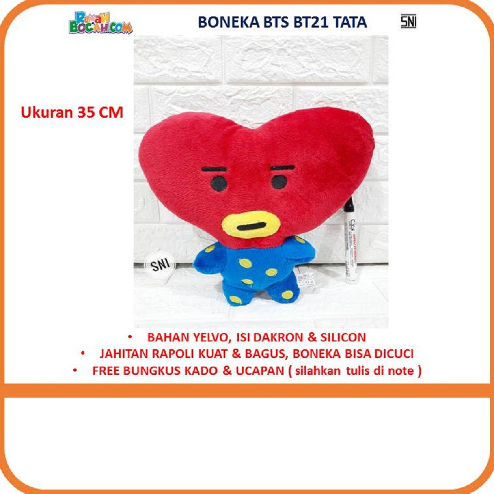 Mainan Kado Anak Perempuan Boneka BT21 BTS Tata Unofficial 35 Cm Hati Karakter V SNI