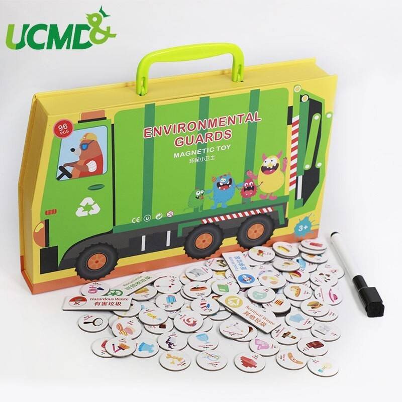 Mainan edukasi garbage sorting box - magnetic board games on environmental guards