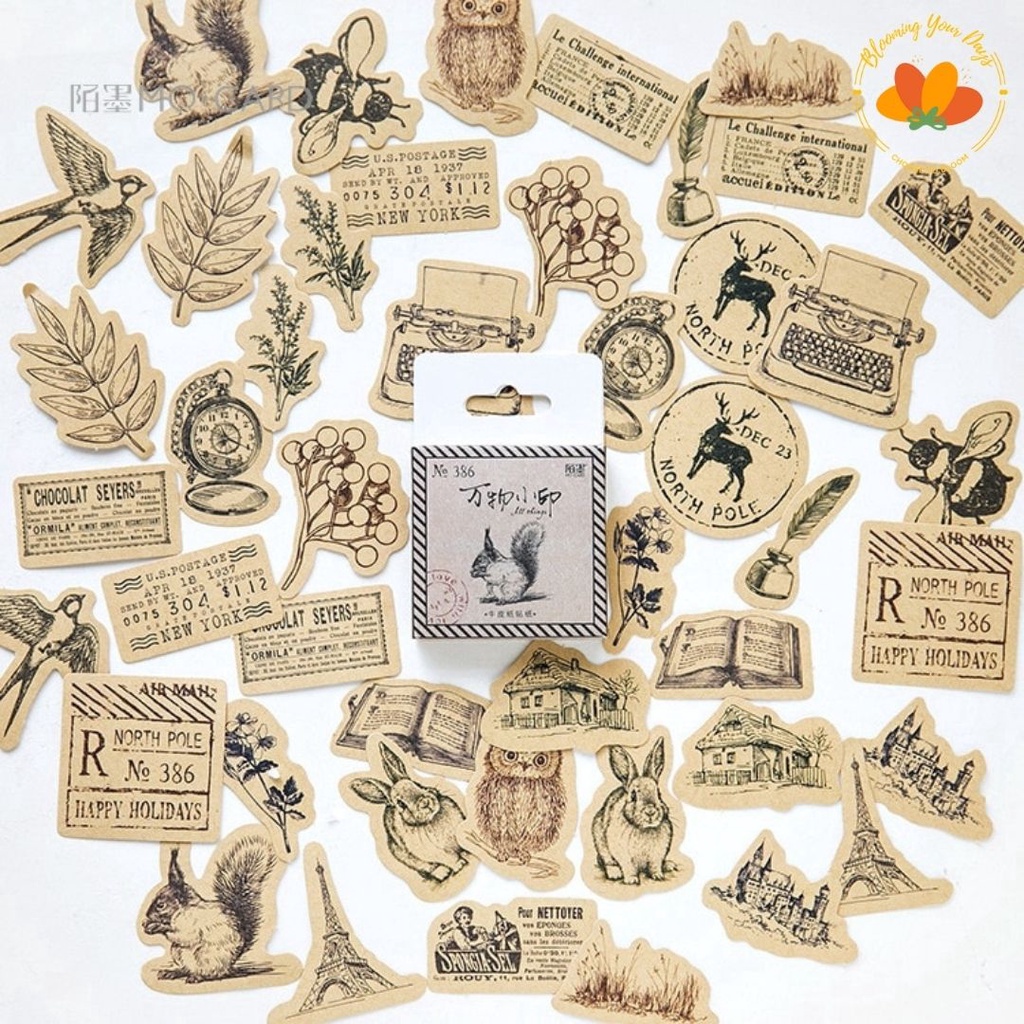 

45pcs Vintage Retro Aesthetic Sticker Kotak Dekorasi Diary/Journal/Scrapbook BUJO lucu stiker