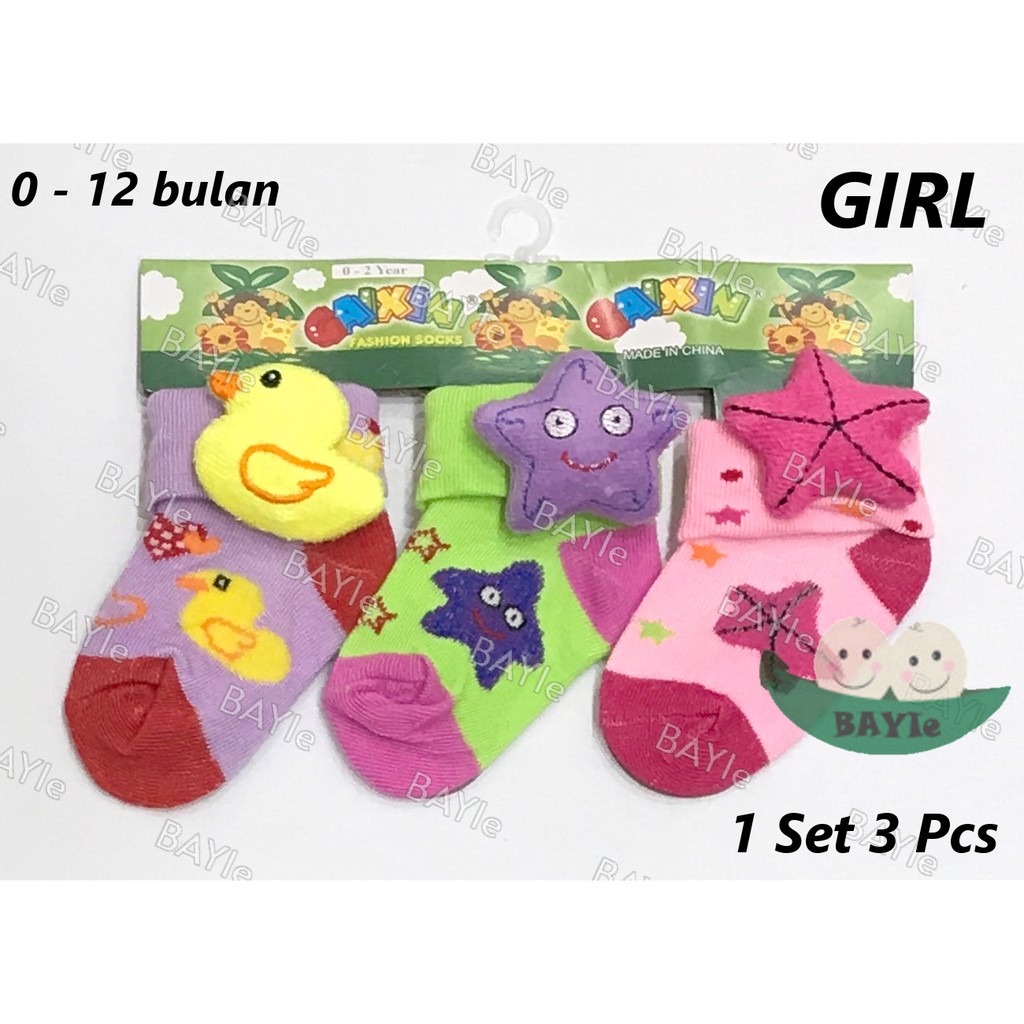 BAYIe - 3 PCS Kaos Kaki Bayi TEMPEL Laki-Laki/Perempuan NEW BORN 0 - 12 bulan BOY, GIRL