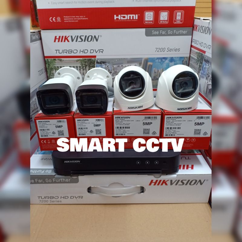 PAKET CCTV HIKVISION 5MP 4 CHANNEL 4 KAMERA NON AUDIO / AUDIO SERIES KOMPLIT GARANSI RESMI 2 TAHUN