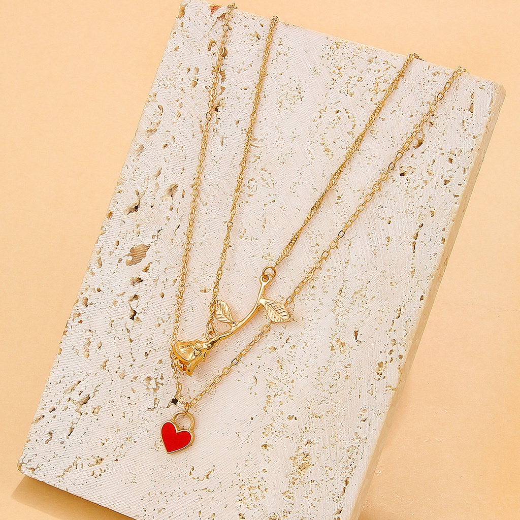 Kalung Bunga Mawar Multi-layer Baru Untuk Wanita Fashion Temperamen Cinta Liontin Rantai Klavikula Hadiah Tahun Baru/Hari Valentine