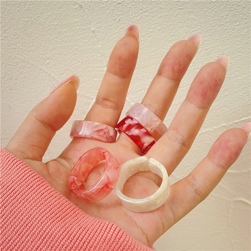 YEEZII 5Pcs/Set Korean Colorful Ring Set Oil Dripping Rings Fashion Heart Resin Beads Ring for Women Accessories Jewelry Gift