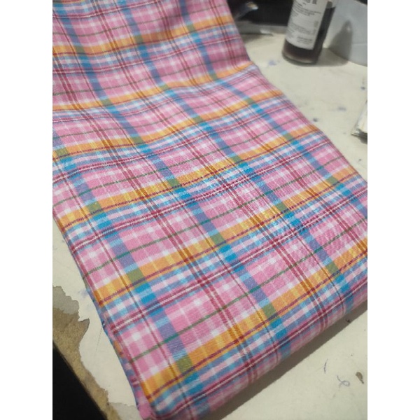 Jual Bahan Kain Katun Kotak Pink Yandet Yarndyed Yanded Kemeja Seragam