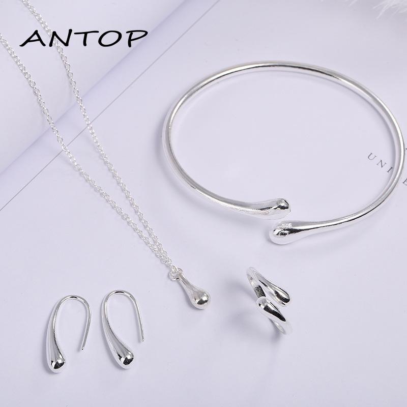 4pcs Kalung Gelang Cincin Dan Anting Kait Desain Water Drop Electroplating Untuk Fashion