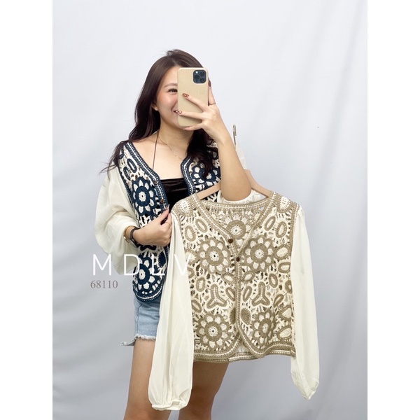 MDLV ~ 68110# Lorisa Crochet Cardigan Blouse Brukat Import