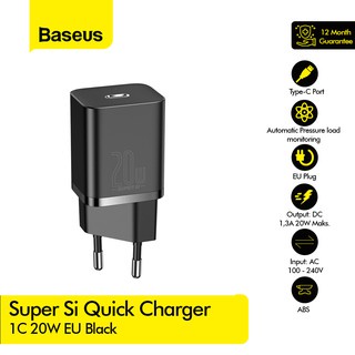 KEPALA CHARGER BASEUS  TYPE C PD BASEUS QUICK CHARGER 20W ADAPTOR