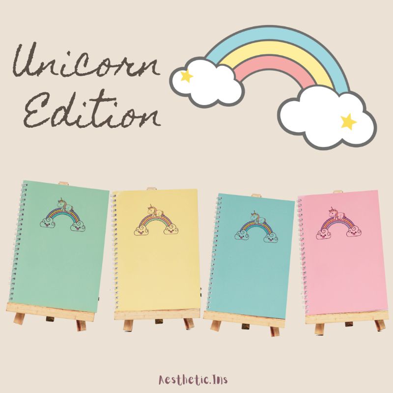 

NOTEBOOK A5 BY AESTHETIC.INS I BUKU DIARY I BUKU CATATN KULIAH I COVER UNICORN WARNA PASTEL