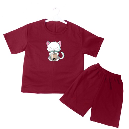 Setelan Kaos Anak CAT BOBA Oblong Pendek + Celana Size S - L