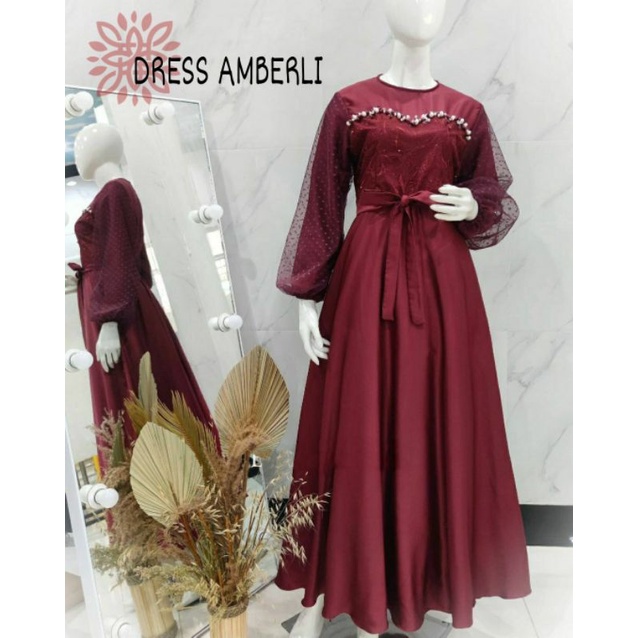 DRESS AMBERLI MUTIARA, MOSCREPE, BRUKAT TILE, GAMIS HIJAB MUSLIM, DRESS MAXY, 3 UKURAN