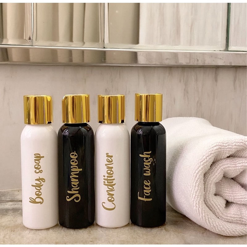 travel size 100ml HITAM/PUTIH GOLD KECIL LUXURY. aesthetic bottle minimalist refill organizer tempat sabun cair pump estetik