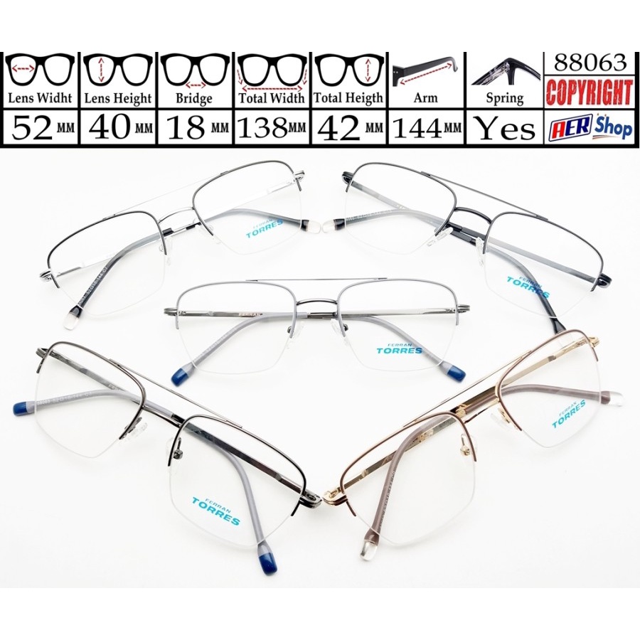 88063. Kacamata minus original FERRAN TORRES Half frame kacamata korea terbaru