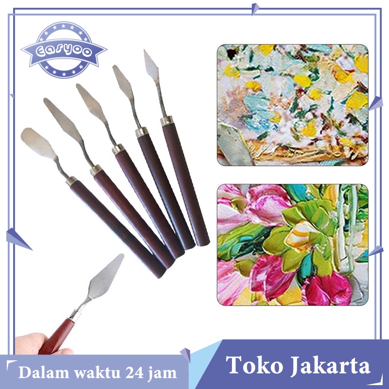 

5pcs Pisau Palet Lukis Set Painting Knife Pisau Lukis Minyak Gagang Kayu Stainless Steel