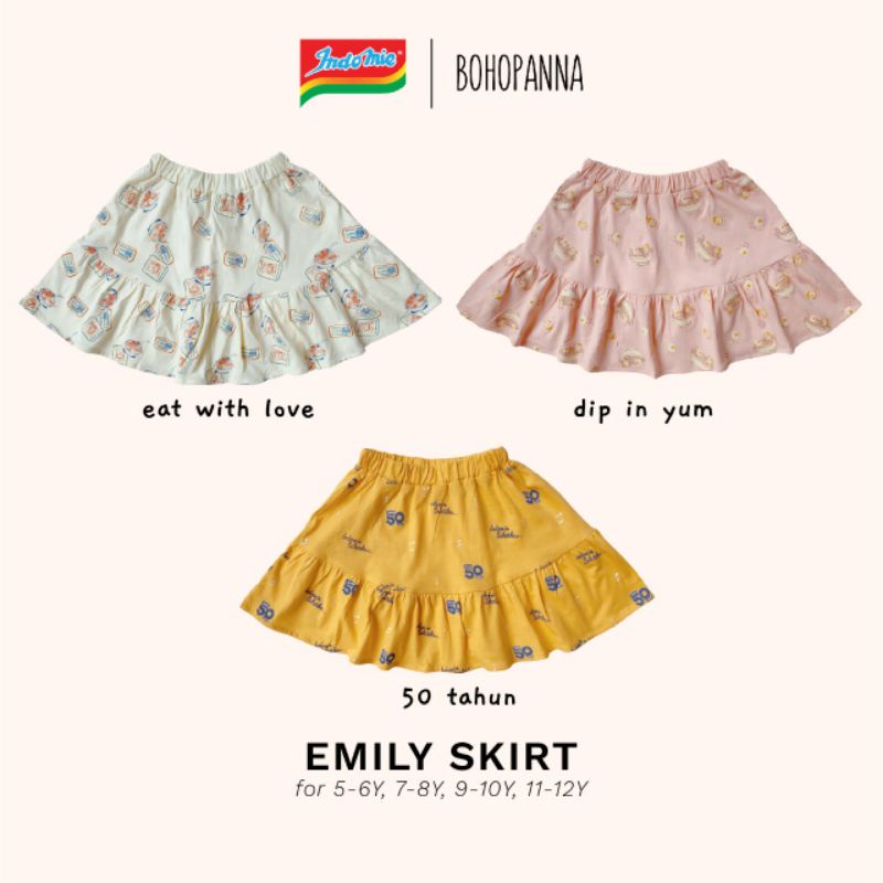 BOHOPANNA X INDOMIE CROP TOP / EMILY SKIRT BAJU ATASAN ANAK PEREMPUAN ROK PENDEK ANAK FASHION ANAK PEREMPUAN 5 - 12 TAHUN