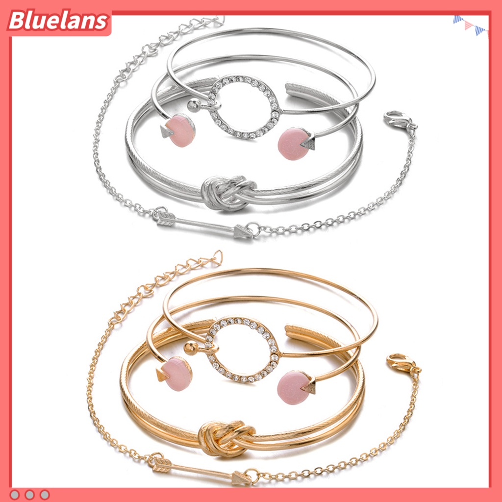 Bluelans 4Pcs Fashion Knotted Circle Arrow Rhinestone Opening Bangles Women Bracelets