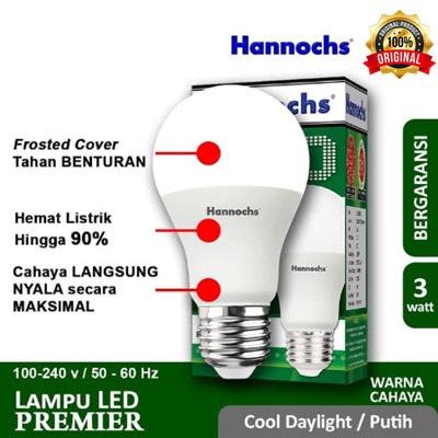 Lampu LED Hannochs Premier LED Bulb 3W Putih Garansi 1 Tahun - LED Premier Hannochs 3 Watt