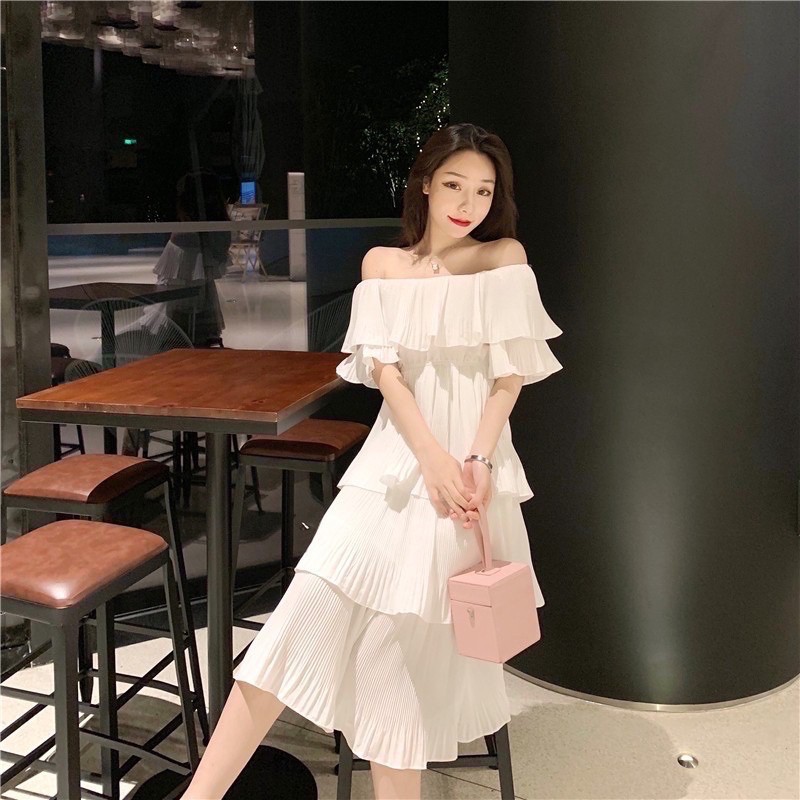 Maudy Dress Korean Pantai Summer Simple Basic Sabrina Sexy Polos Plain Midi Bumil Kerut Stretch Pant