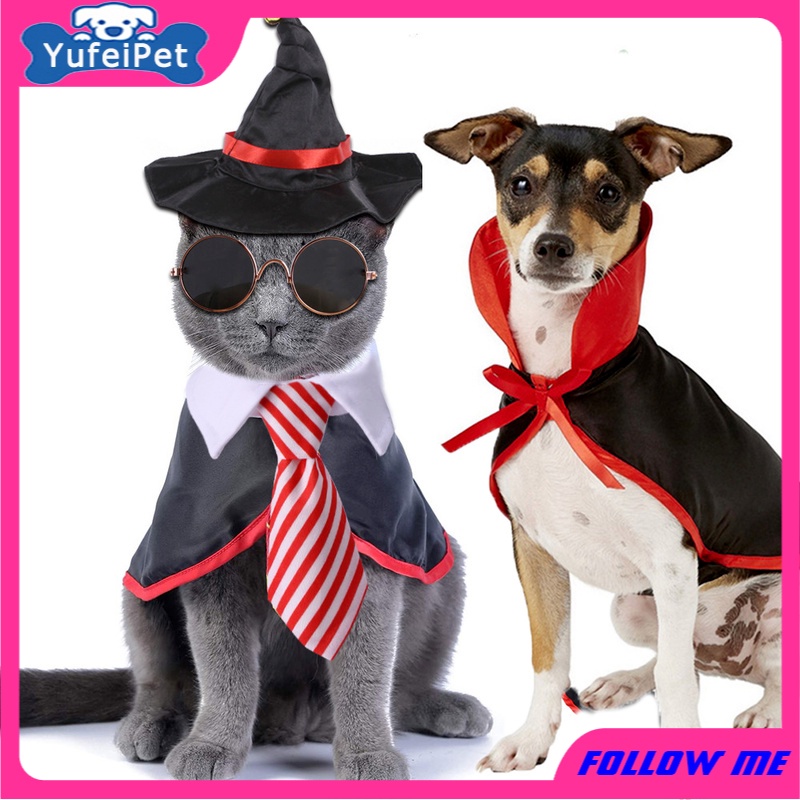 ★〓YUFeiPet〓★Halloween Pet Cats and Dogs Bow Tie Suit Cloak Hat Cape Funny Holiday Dress Cosplay Costume Pet Accessories Holiday Party