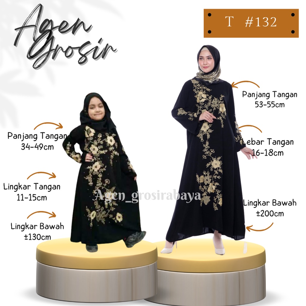 ABAYA GAMIS BORDIR ABAYA TURKEY 132 COUPLE IBU DAN ANAK ABAYA MURAH TURKI HITAM ARAB DUBAI SAUDI