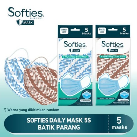 Masker SOFTIES ( Dewasa isi 5 mask ) 3ply Earloop Daily (no.144)