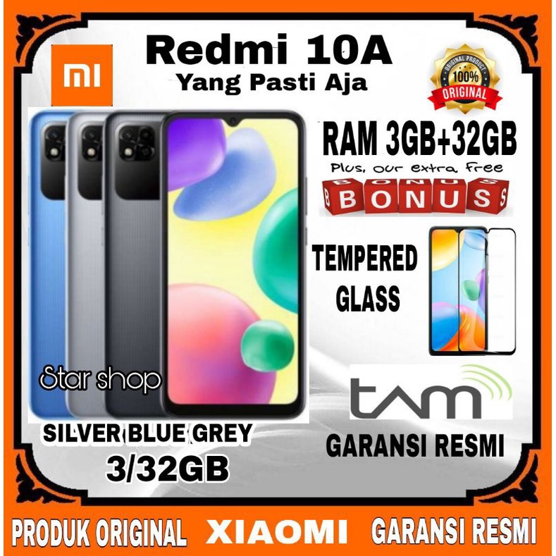 XIAOMI REDMI 10A 3/32 GB GARANSI RESMI - REDMI 10A RAM 3GB/32GB