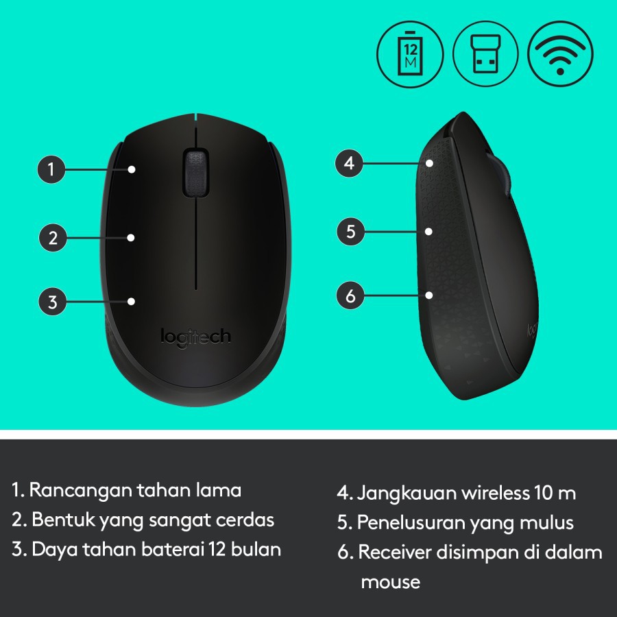 Logitech M170 Mouse Wireless untuk Windows, Mac, ChromeOS